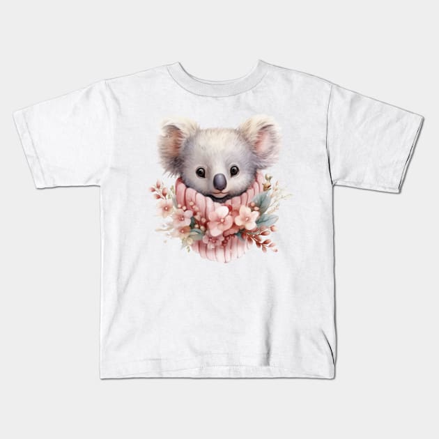 Pink Christmas Koala Kids T-Shirt by Chromatic Fusion Studio